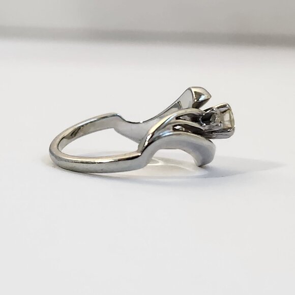 White Gold 18K Solid Natural 3 Diamond .45cts Ring Sz 5 4.28g VTG - Picture 11 of 14